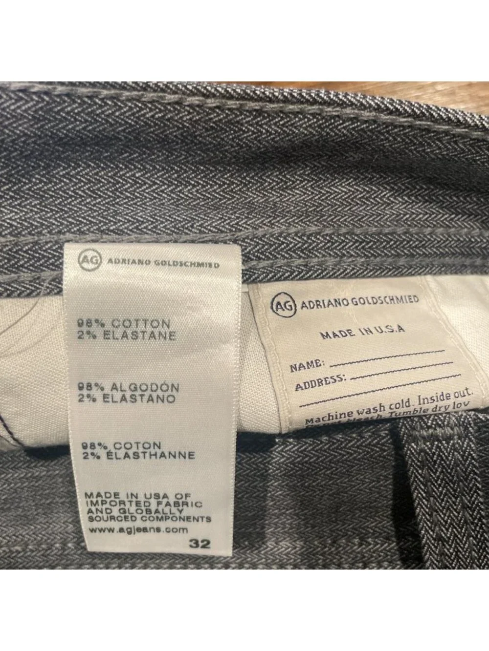 AG Matchbox Slim Straight Pant 32x34.5 Navy Gray Herringbone Office Work Stretch